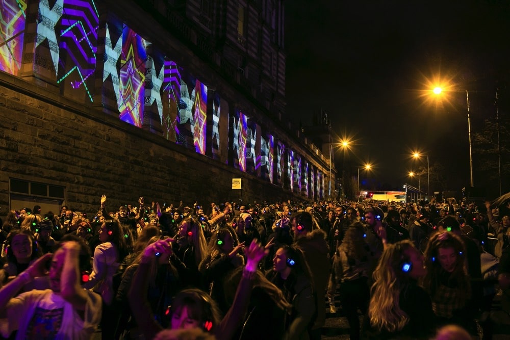 Silent Disco street party revellers in Edinburgh